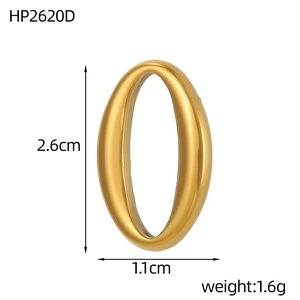 Polished gold stainless steel oval pendant detail with 2.6cm by 1.1cm dimensions