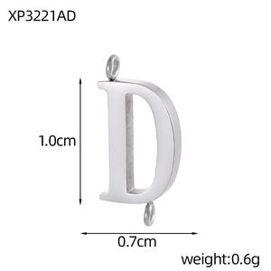 Detailed size view of silver stainless steel letter D pendant for DIY jewelry making