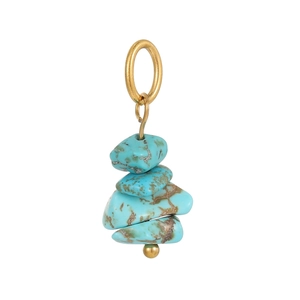 Vertical stack of natural turquoise stones with golden metal ring detail for DIY jewelry