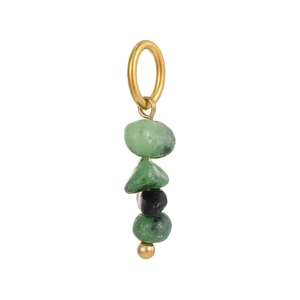 Detailed view of handmade Bohemian pendant with natural green and black stone beads