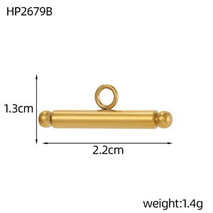 Detail view of 2.2cm gold plated stainless steel horizontal bar pendant with dimensions