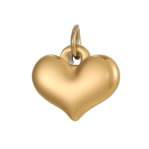 Close-up of heart-shaped gold pendant with polished surface and top ring connector