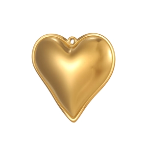 Close-up of polished gold 3D heart pendant charm for DIY jewelry necklace and bracelet making