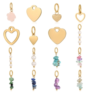 Boho Stainless Steel DIY Jewelry Charms For Women Natural Crushed Stone Artificial Pearl Resin Rose Flower Heart Shape Pendants Findings