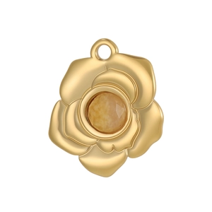 Vue détaillée d'un pendentif en forme de rose 3D avec pierre jaune et fini doré