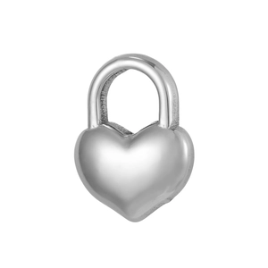 Close-up of polished silver heart-shaped padlock pendant with mirror finish reflection