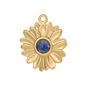 Pendentif tournesol en acier inoxydable doré avec pierre de lapis-lazuli bleue élégante