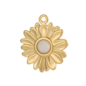 Pendentif tournesol vintage en acier inoxydable avec pierre blanche pour femme