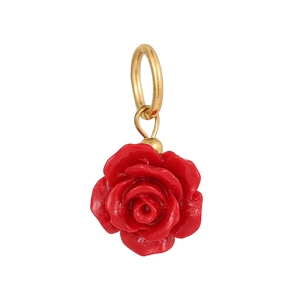 Chic red resin rose flower keychain pendant with golden ring clasp on white background