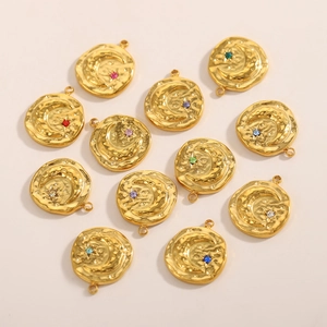 Pendentif lune étoile martelé or baroque avec zircon coloré breloque bijoux diy