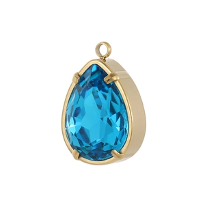Waterdruppel hanger met blauwe zirkoon en goudkleurige roestvrijstalen zetting