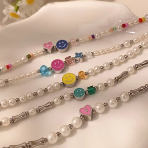 Conjunto de pulseras de cuentas de piedra natural y acero inoxidable con dijes esmalte