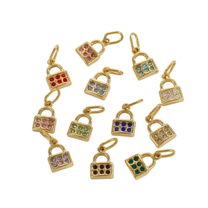 Colgantes de candado de corazón dorados con circonitas de colores para joyería DIY