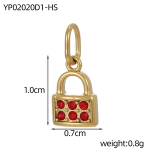 Colgante candado corazón dorado con circonitas rojas, medidas 1,0cm x 0,7cm y peso 0,8g
