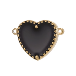 Minimalist heart-shaped stainless steel pendant with black matte disc and gold bead border