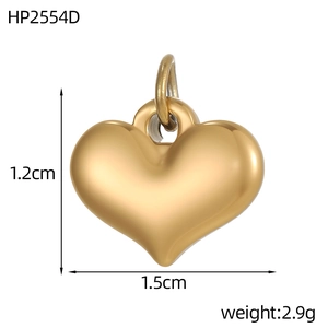 Polished gold heart pendant with dimensions of 1.2cm height and 1.5cm width
