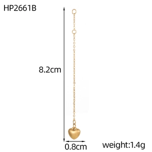 Detailed size chart of stainless steel heart pendant chain with dimensions and weight info