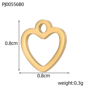 Macro shot of 0.8cm golden heart-shaped stainless steel charm with hollow design