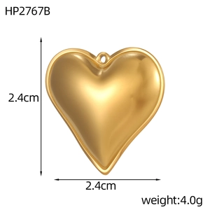 Detailed view of 2.4cm gold heart pendant with weight specifications and dimensions