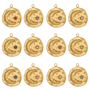 Pendentifs lune baroques en acier inoxydable avec zircons colorés lot de 12 pièces