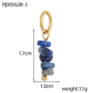 Detail view of natural blue stone beaded pendant with 1.7cm height and 1.1g weight