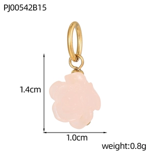 Detailed macro view of 1.4cm pink resin rose pendant with golden ring attachment