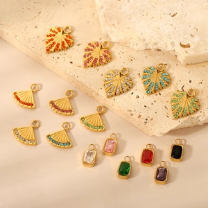 Luxurious gold-plated charms with colorful micro-set zircons in heart and leaf shapes