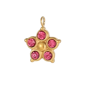 Rosa Edelstein Blumenanhänger mit vergoldetem Edelstahlsockel und Ring für DIY Schmuckherstellung