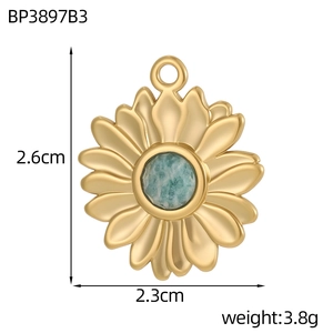 Pendentif tournesol minimaliste en acier inoxydable doré avec pierre turquoise
