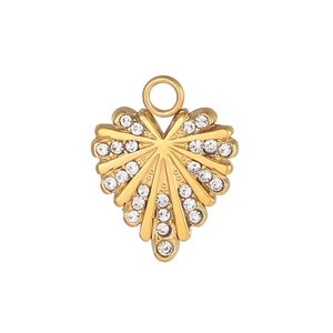 Colgante de corazón dorado con textura de nervaduras radiales y circonitas engastadas