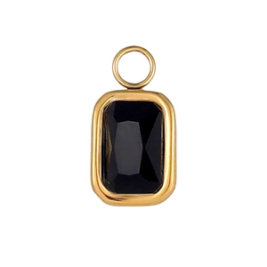 Colgante de acero inoxidable dorado con piedra preciosa negra rectangular facetada