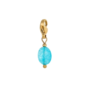 Detalle de colgante ovalado de piedra natural azul con cierre de langosta dorado para DIY