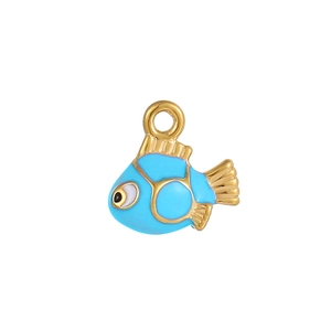 Pendentif poisson bleu mignon en acier inoxydable doré et émail pour bijoux DIY