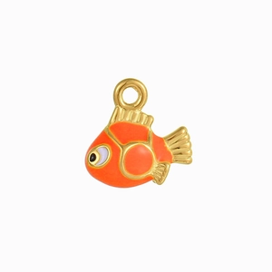 Pendentif poisson clown 3D en émail orange avec perle inox pour bracelet DIY