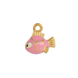 Pendentif mignon poisson rose en émail et acier inoxydable doré pour bijoux DIY