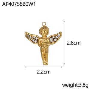 Golden angel wing pendant charm with clear crystals sized 2.6cm by 2.2cm for DIY jewelry