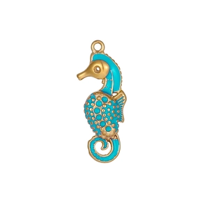 Pendentif hippocampe doré avec émail bleu Tiffany et détails métalliques ciselés