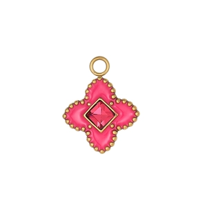 Pendentif trèfle à quatre feuilles rose avec dorure et zircone rose centrée