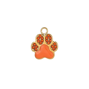 Golden stainless steel bear paw pendant with orange enamel and sparkling zircon stones
