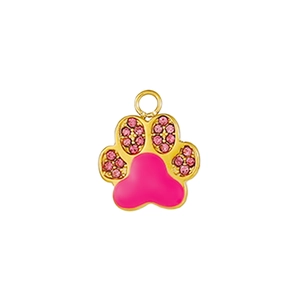 Golden bear paw pendant with pink enamel and sparkling rhinestones for necklaces