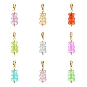 Edelstahl Niedlicher Cartoon Bär Anhänger Bunte Harz Gummibärchen Charms Mit Gold Hummer Verschluss Für DIY Schmuckherstellung Zubehör