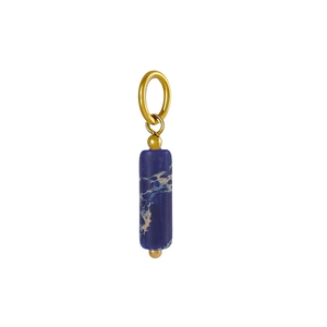 Pendentif cylindre en pierre naturelle bleue marbrée avec attache en métal doré
