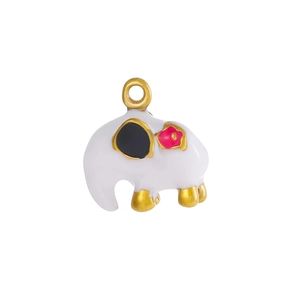 Cute white enamel elephant pendant with floral detail and gold-plated stainless steel charm