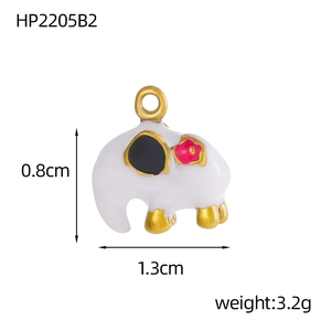 Cute golden elephant pendant with white enamel and pink flower for DIY jewelry making