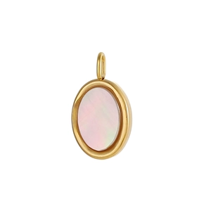 Macro shot of oval gold lobster clasp with iridescent pink shell inlay for DIY jewelry