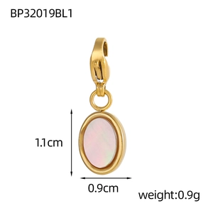 Golden oval shell pendant charm with lobster clasp, 1.1cm length, stainless steel material