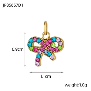 Golden bow pendant with colorful rhinestones for DIY jewelry making 0.9x1.1cm