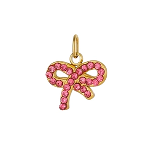Pink crystal bow pendant with gold plating and top ring for DIY jewelry making