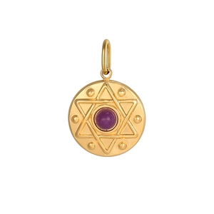 Bohemian gold stainless steel star pendant with a round purple crystal stone inlay