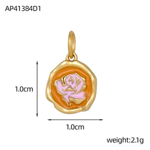 1.0cm colorful enamel rose pendant charm in gold plated finish for DIY jewelry